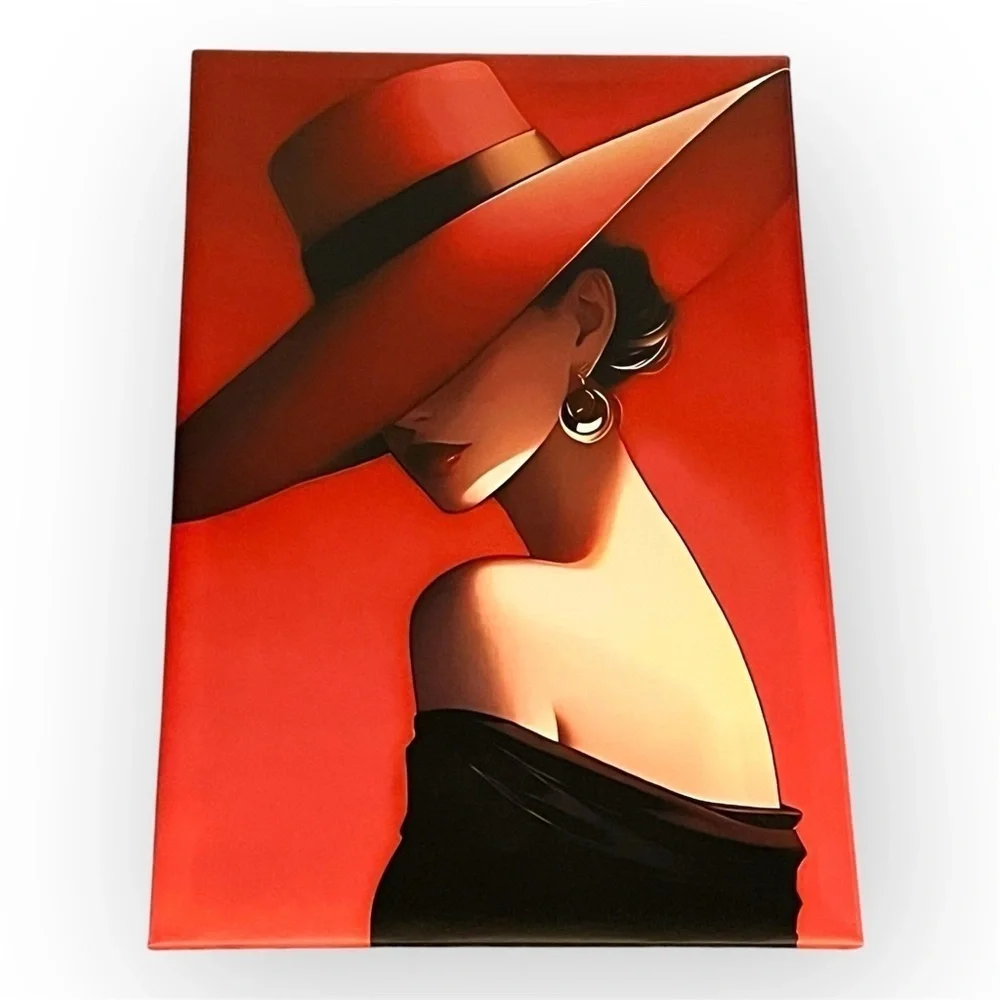 Abstract painting print stylish Woman with red hat 16”x24” lightweight NEW